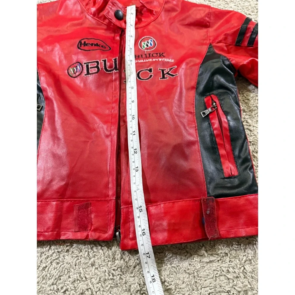 Buick Racing Jacket‎ Kids Red Black Moto Biker Faux Leather Patch Vintage S/M